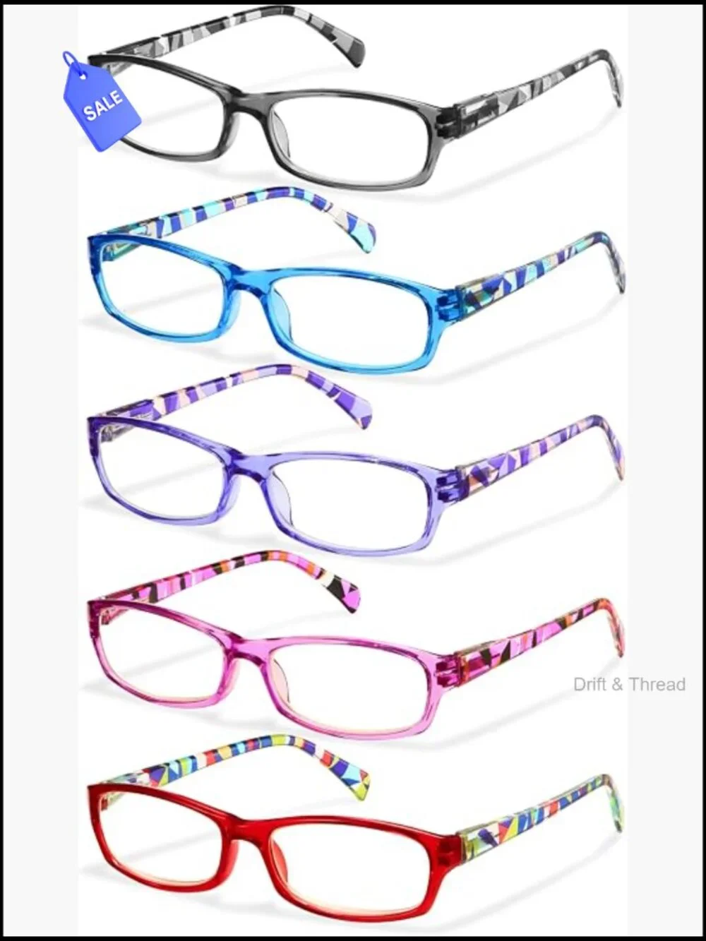 5-Pack Fashion Reading Glasses Spring Hinge Blue Light